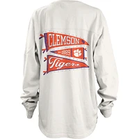 Women's Pressbox White Clemson Tigers Pennant Stack Oversized Long Sleeve T-Shirt