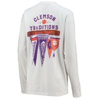 Women's Pressbox White Clemson Tigers Traditions Pennant Long Sleeve T-Shirt