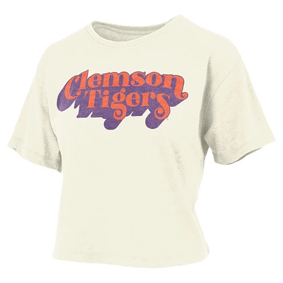 T-shirt blanc longueur taille Pressbox pour femmes, Clemson Tigers Vintage Easy Team Name