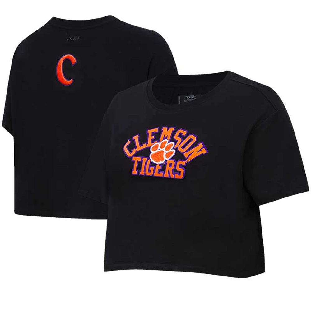 Women's Pro Standard Black Clemson Tigers Classic Three-Hit Boxy Cropped T-Shirt