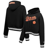 Women's Pro Standard Black Clemson Tigers Script Tail Fleece Cropped Pullover Hoodie