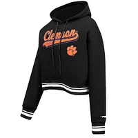 Women's Pro Standard Black Clemson Tigers Script Tail Fleece Cropped Pullover Hoodie