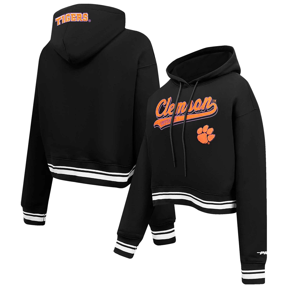 Sweat à capuche court en polaire Pro Standard pour femmes, Clemson Tigers Script Tail, noir