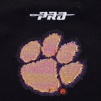 Women's Pro Standard Black Clemson Tigers Sequin Boxy Cropped Pullover Sweatshirt