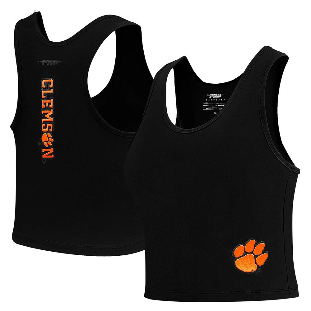 Women's Pro Standard Black Clemson Tigers Tonal Neutral Fitted Waist Length Racerback Tank Top