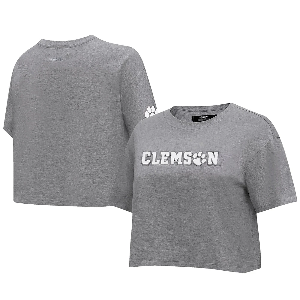 Women's Pro Standard Heather Charcoal Clemson Tigers Tonal Neutral Boxy Cropped T-Shirt