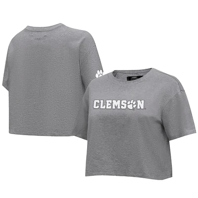 T-shirt court carré neutre ton sur Pro Standard Heather Charcoal Clemson Tigers pour femmes