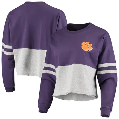 Clemson Tigers Women's Cropped Retro Jersey Long Sleeve T-Shirt - Purple/Gray