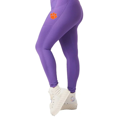 Women's  Purple Clemson Tigers 7/8 Mixed Media Pocket iLeggings