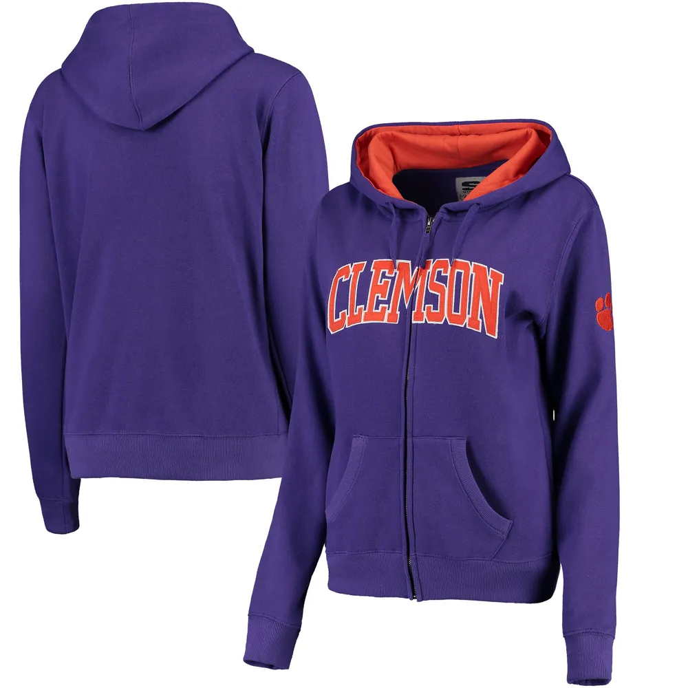 Women's Purple Clemson Tigers Arched Name Full-Zip Hoodie