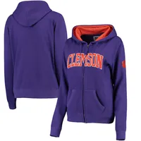 Women's Purple Clemson Tigers Arched Name Full-Zip Hoodie