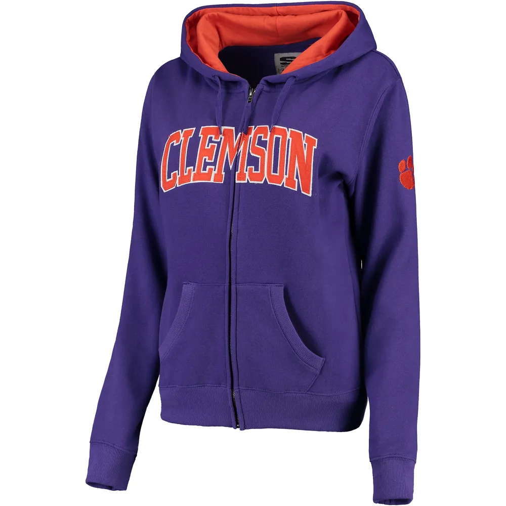 Women's Purple Clemson Tigers Arched Name Full-Zip Hoodie