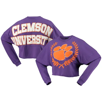 Clemson Tigers Women's Laurels Crop Long Sleeve T-Shirt - Purple