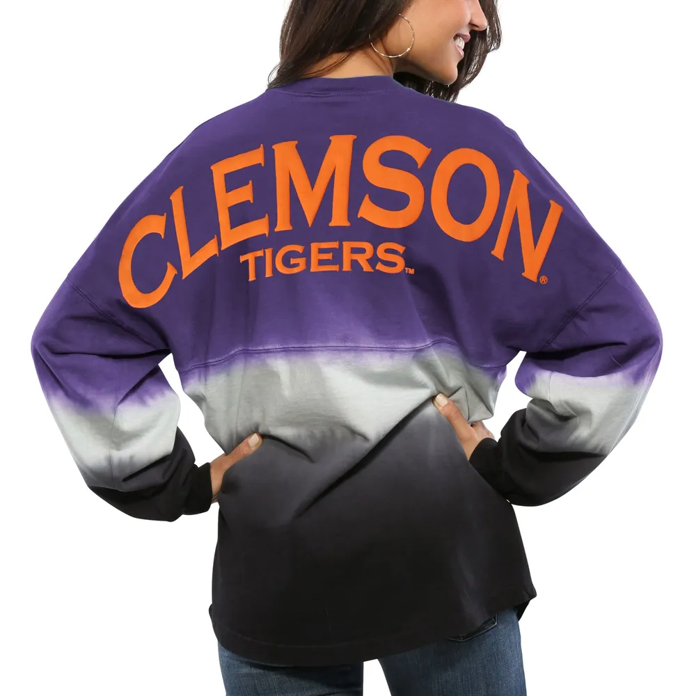 Women's Purple Clemson Tigers Ombre Long Sleeve Dip-Dyed Spirit Jersey