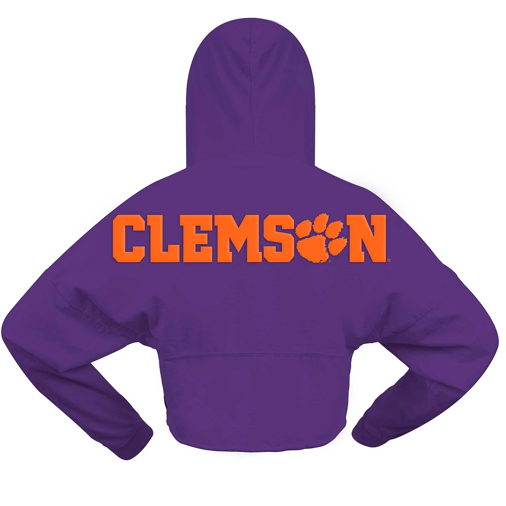 Women's Spirit Jersey Purple Clemson Tigers Oversized Cropped Pullover Hoodie