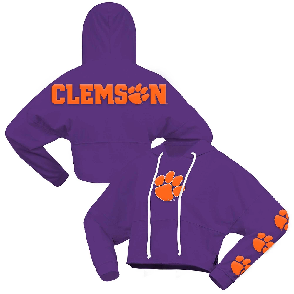 Women's Spirit Jersey Purple Clemson Tigers Oversized Cropped Pullover Hoodie