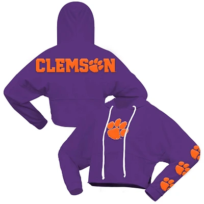 Sweat à capuche court surdimensionné violet Clemson Tigers Spirit Jersey pour femme