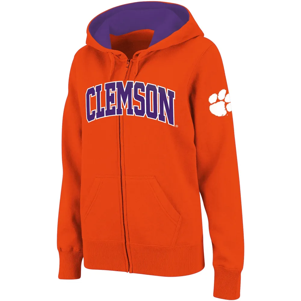 Women's Stadium Athletic Orange Clemson Tigers Arched Name Full-Zip Hoodie