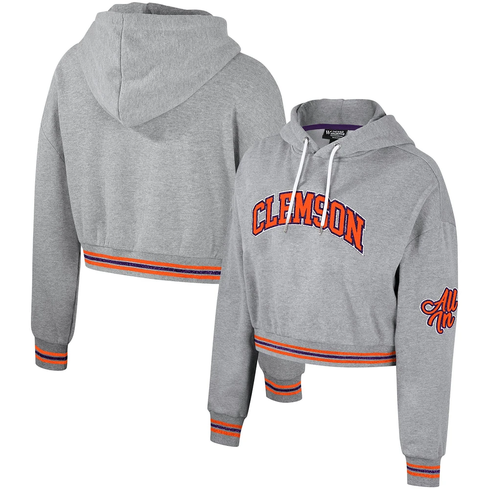 Sweat à capuche court scintillant pour femmes The Wild Collective Heather Grey Clemson Tigers