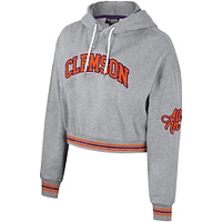 Women's The Wild Collective Heather Gray Clemson Tigers Cropped Shimmer Pullover Hoodie