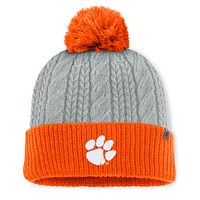 Women's Top of the World Gray/Orange Clemson Tigers Becca Cuffed Knit Hat with Pom