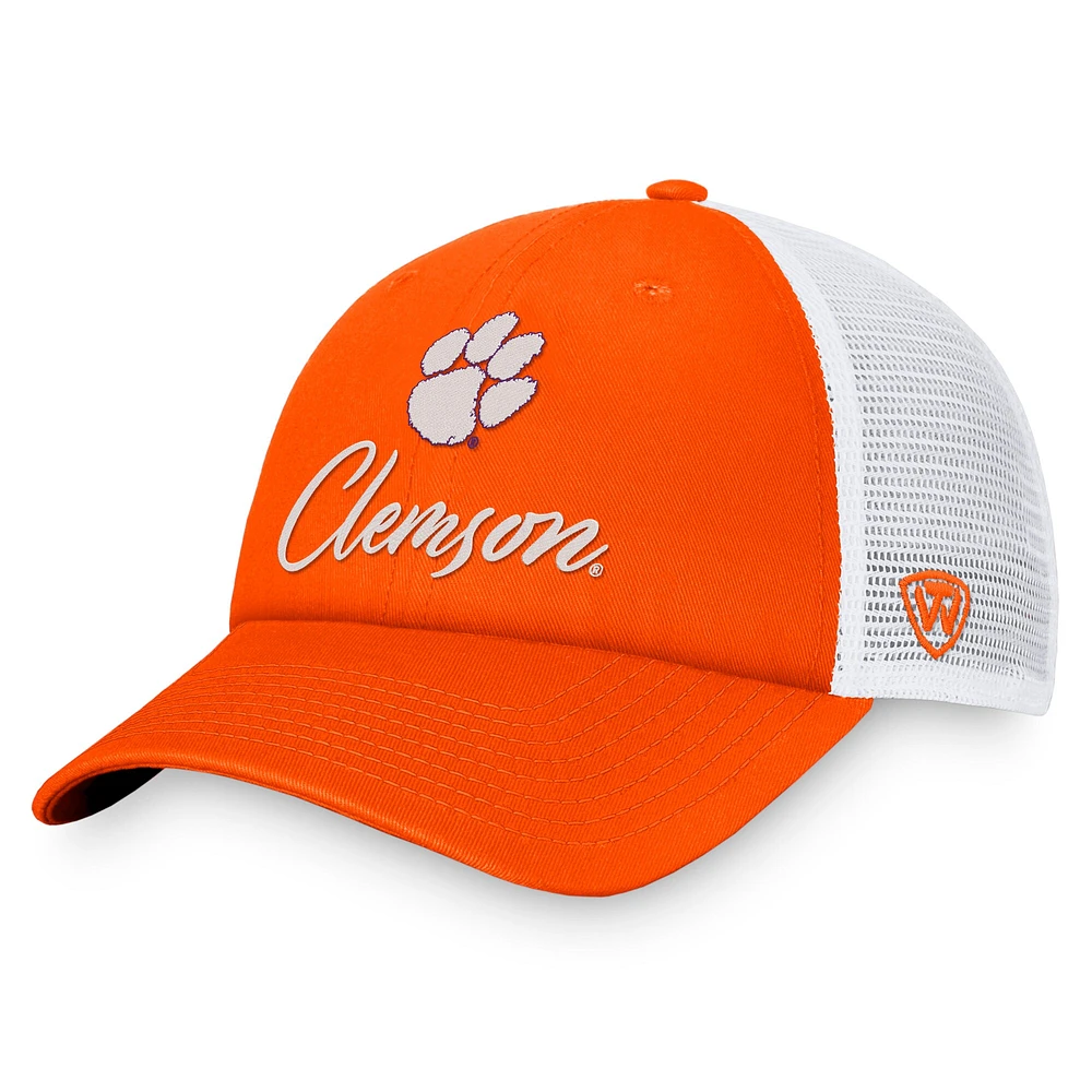 Casquette réglable Top of the World orange/blanc Clemson Tigers Charm Trucker pour femmes