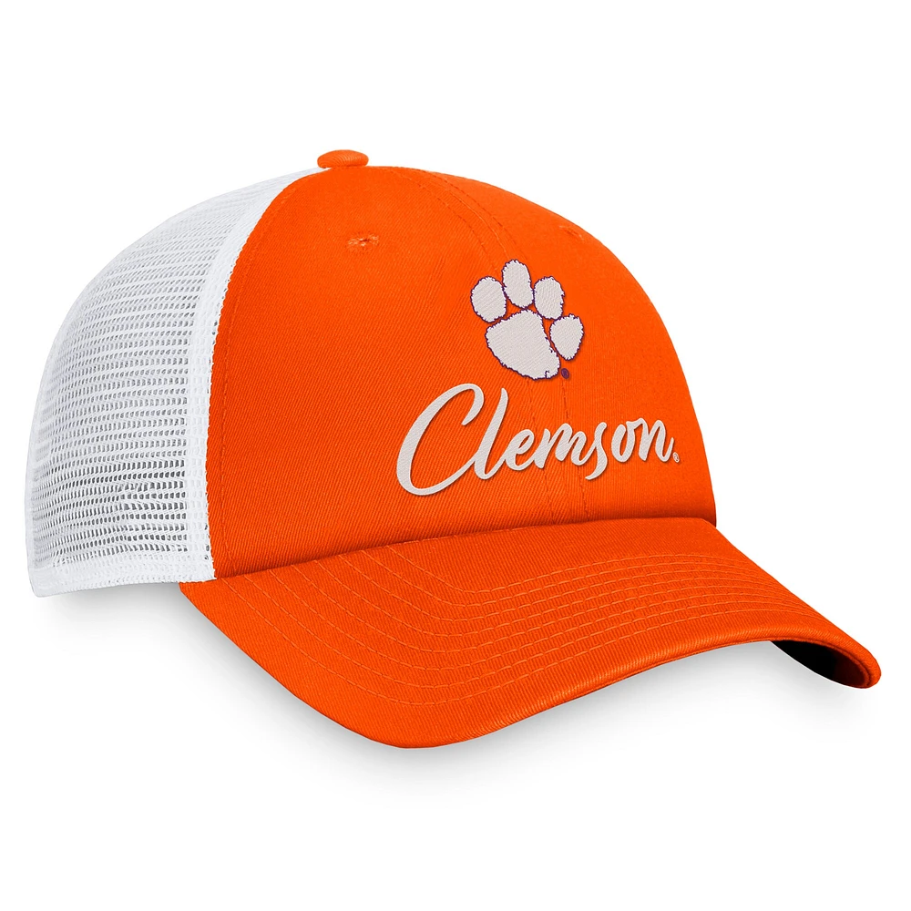 Casquette réglable Top of the World orange/blanc Clemson Tigers Charm Trucker pour femmes