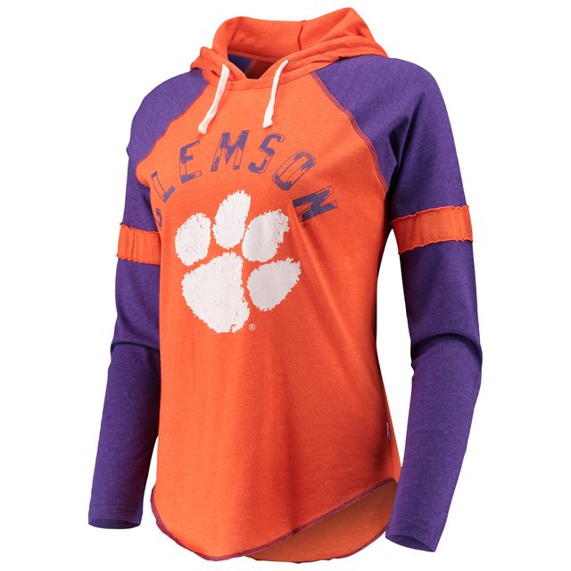 T-shirt à manches longues capuche raglan Touch Orange/Violet Clemson Tigers Yard Line pour femme