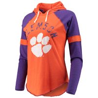 Women's Touch Orange/Purple Clemson Tigers Yard Line Raglan Hoodie Long Sleeve T-Shirt