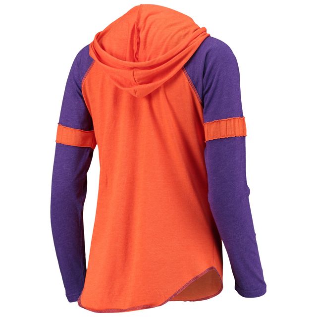 T-shirt à manches longues capuche raglan Touch Orange/Violet Clemson Tigers Yard Line pour femme