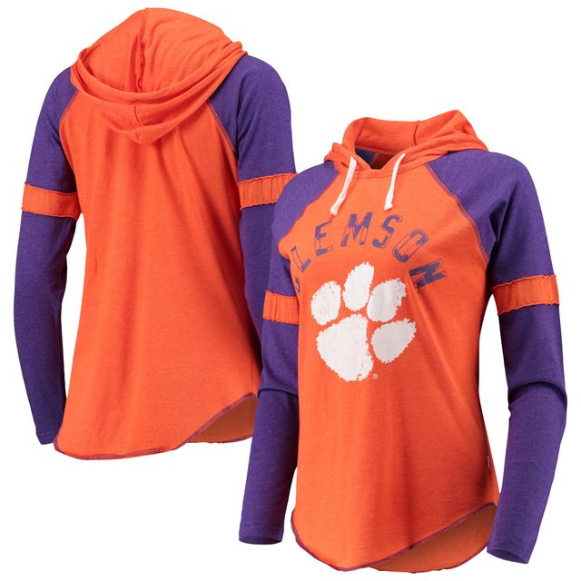 T-shirt à manches longues capuche raglan Touch Orange/Violet Clemson Tigers Yard Line pour femme