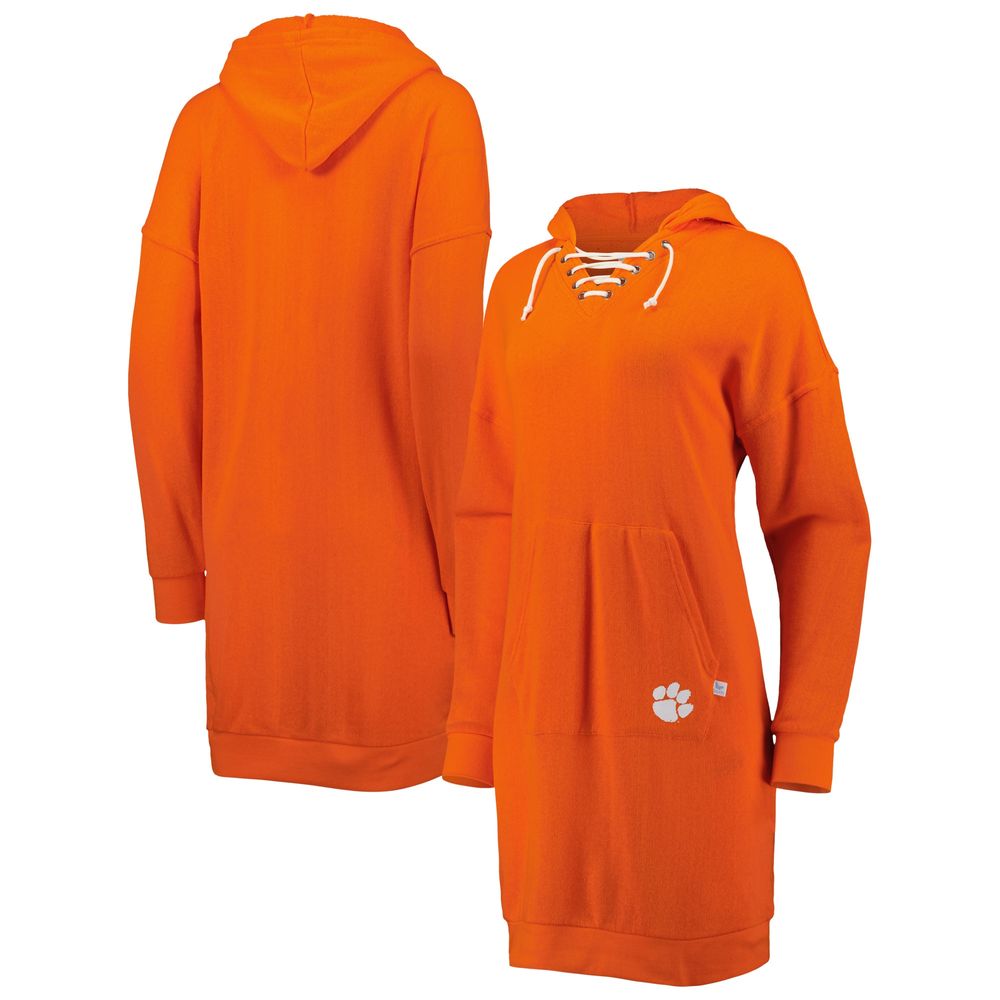 Women's Touch Orange Clemson Tigers Quick Pass Lace-Up V-Neck Hoodie Dress