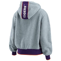 Women's WEAR by Erin Andrews Gray Clemson Tigers Sherpa Full-Zip Hoodie