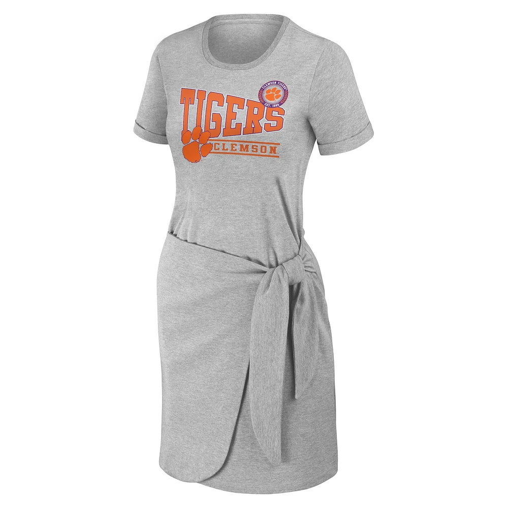 Women's WEAR by Erin Andrews Heather Gray Clemson Tigers Knotted T-Shirt Dress