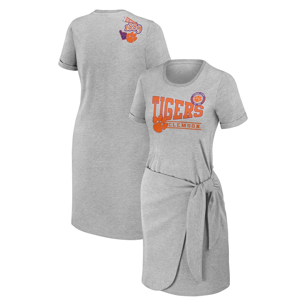 Robe T-shirt nouée WEAR by Erin Andrews gris chiné Clemson Tigers pour femmes