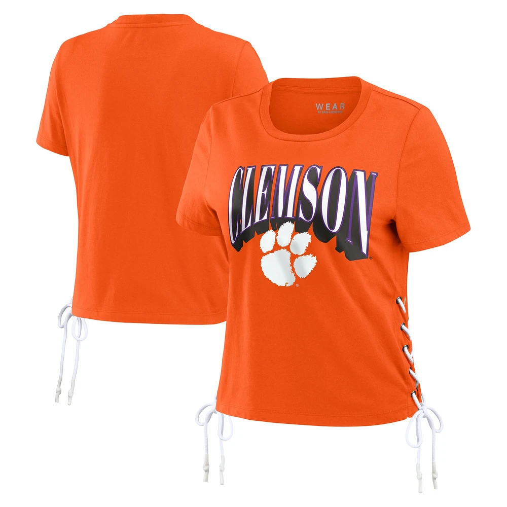 WEAR by Erin Andrews T-shirt court modeste à lacets sur le côté des Clemson Tigers pour femmes