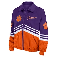 Women's WEAR by Erin Andrews Purple Clemson Tigers Vintage Throwback Windbreaker Full-Zip Jacket