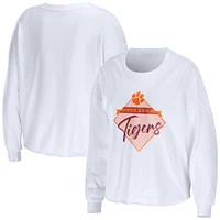 T-shirt court blanc à manches longues Clemson Tigers WEAR by Erin Andrews pour femme