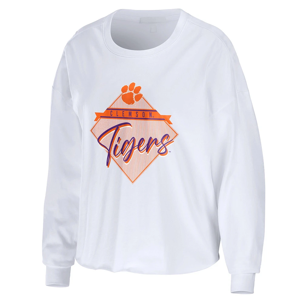 T-shirt court blanc à manches longues Clemson Tigers WEAR by Erin Andrews pour femme