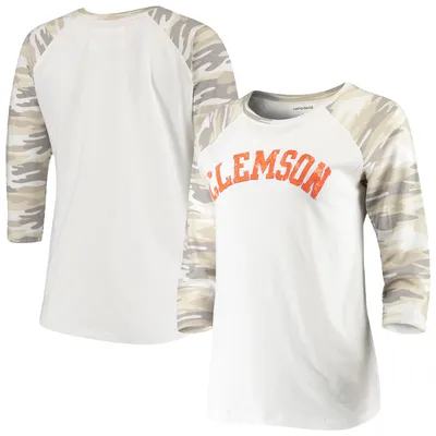 Clemson Tigers Women's Boyfriend Baseball Raglan 3/4-Sleeve T-Shirt - White/Camo