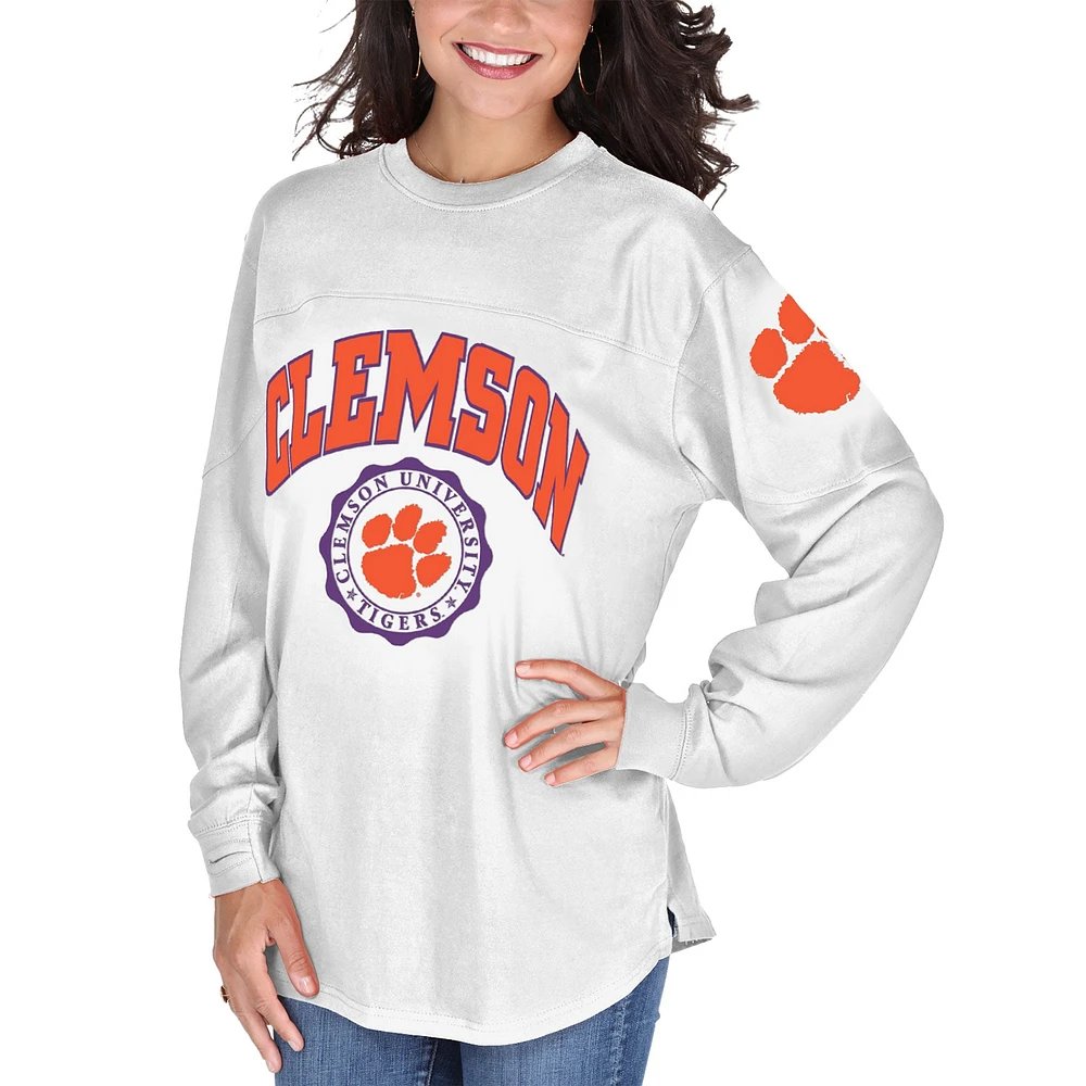 T-shirt à manches longues Clemson Tigers Edith blanc pour femme