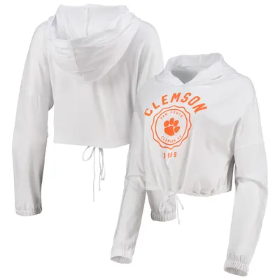 Clemson Tigers Women's Poppy Cinched Cropped Hoodie Long Sleeve T-Shirt - White