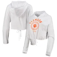 Women's White Clemson Tigers Poppy Cinched Cropped Hoodie Long Sleeve T-Shirt