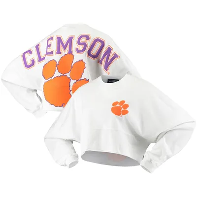 Clemson Tigers Women's Raw Hem Cropped Spirit Jersey Long Sleeve T-Shirt - White