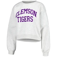 Women's ZooZatz Oatmeal Clemson Tigers Core Chenille Cropped Pullover Sweatshirt