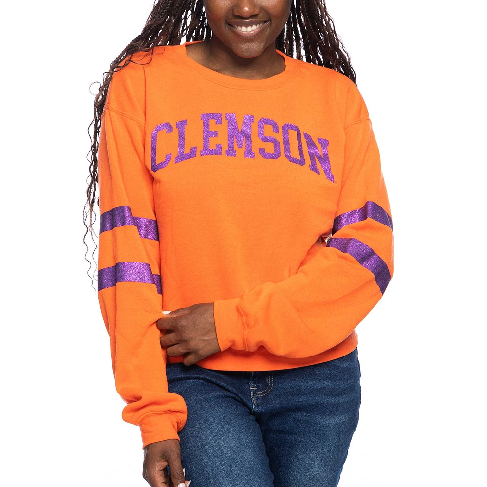 Women's ZooZatz Orange Clemson Tigers Glitter Pullover Sweatshirt