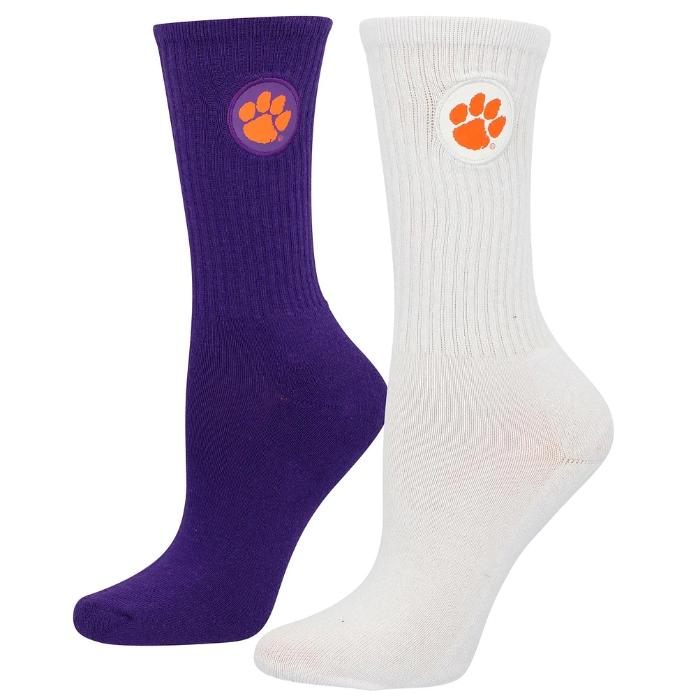 Lot de 2 paires de chaussettes courtes ZooZatz pour femmes Clemson Tigers violet/blanc