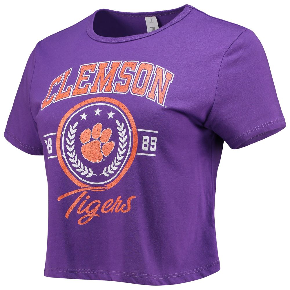 Women's ZooZatz Purple Clemson Tigers Core Laurels Cropped T-Shirt