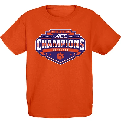 Youth Blue 84  Orange Clemson Tigers 2025 ACC Softball Conference Tournament Champions Locker Room T-Shirt