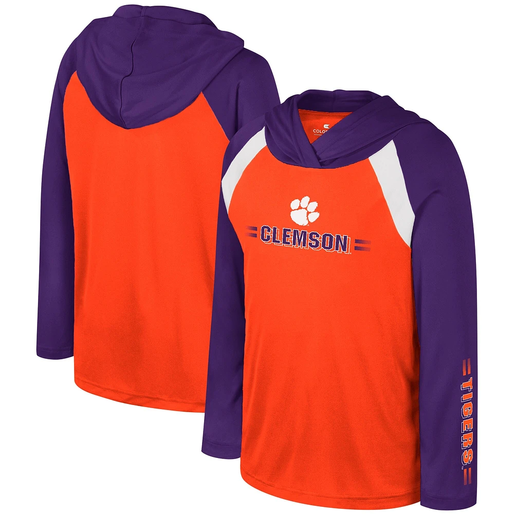 T-shirt à capuche manches longues raglan multi-coups Eddie des Clemson Tigers orange Colosseum pour jeunes